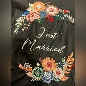 Embroidered Floral “Just Married” Leather Jacket